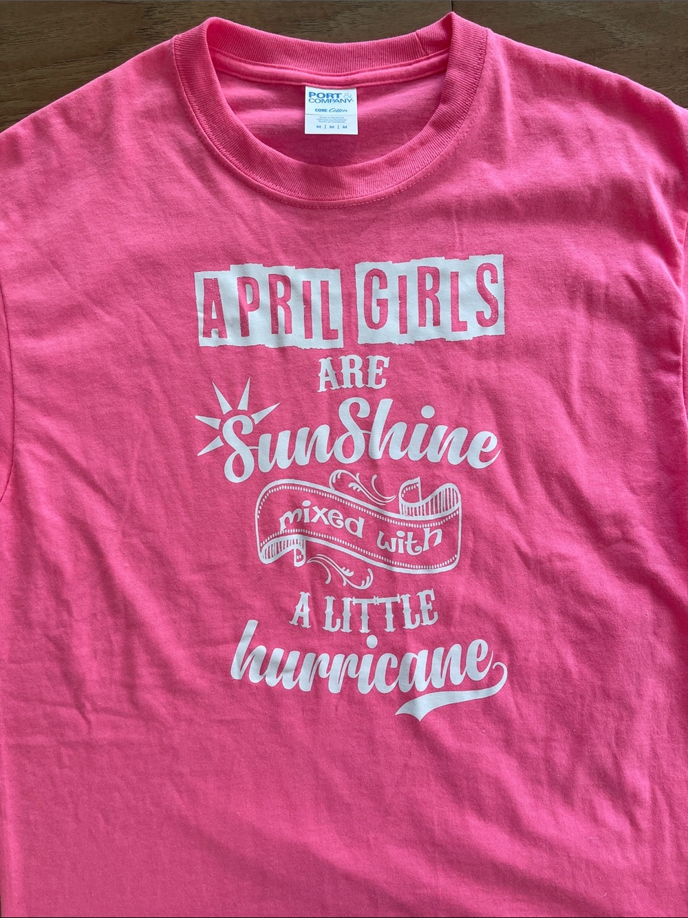 Port & Co Pink April Girls Aries Taurus T Shirt Medium